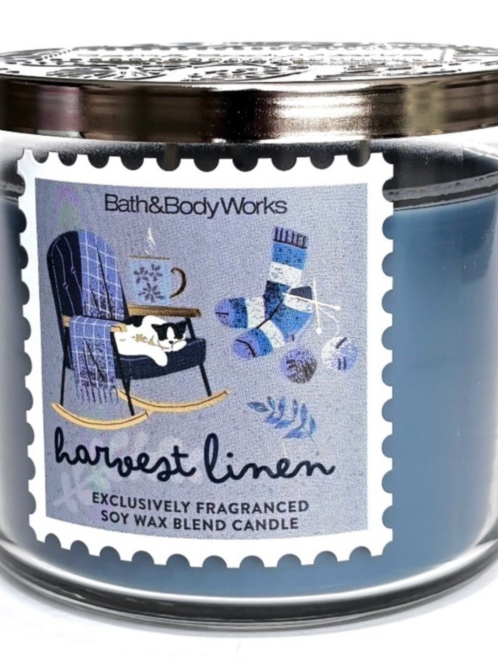 Bath & Body Works Harvest Linen Scented Soy Wax Candle - Blue